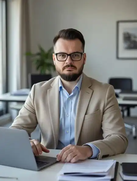 Zdjęcie profilowe autora strony  mężczyzna w okularach na turkusowym tle